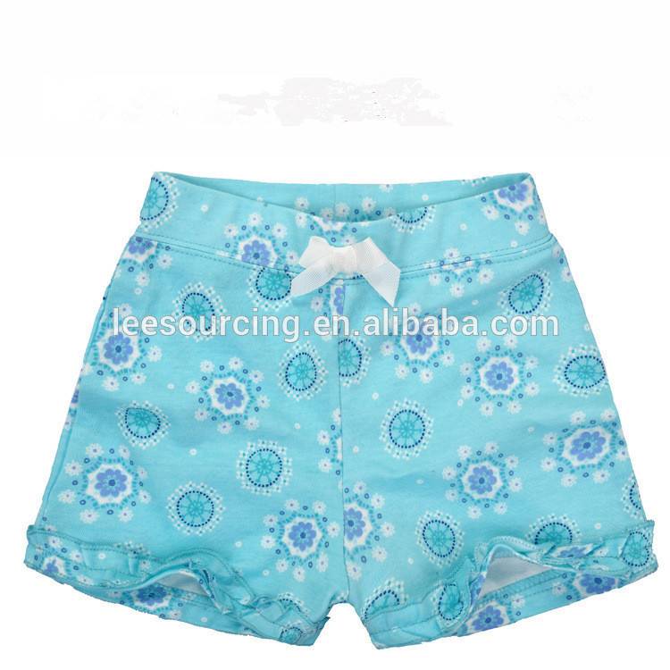 Wholesale boutique floral printing cotton baby girls summer light blue shorts