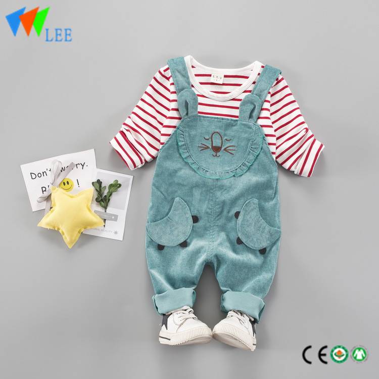 girls striped tshirts overalls kids cartoon with pocket clothing sets