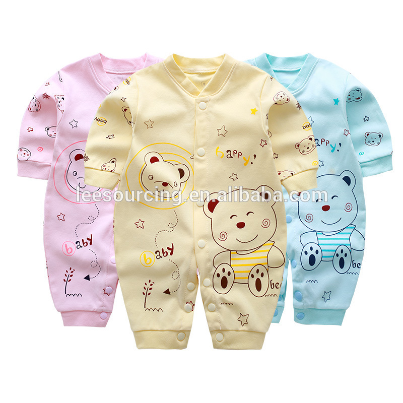 Wholesale high quality cute printing cartoon baby cotton playsuit