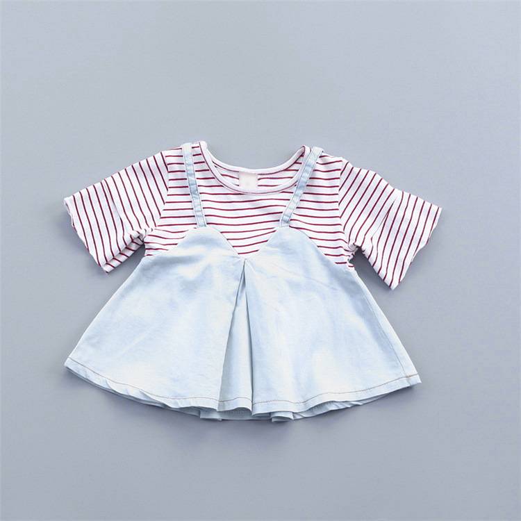 бебе момичета есента висококачествени раирани риза с дълъг ръкав детски дънки рокли рокля