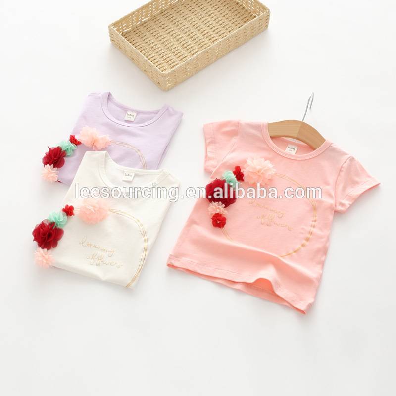 High quality low price flower pattern summer baby girl cotton t-shirt