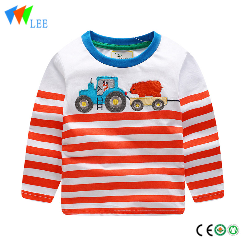 new high-quality 100% cotton kids long sleeve t shirt round collar cartoon embroidered