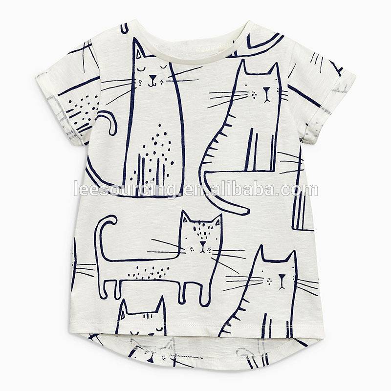 Länsimaisen tyttövauva puuvillaa T-paita pikkulasten vaatteet tyttö kissa painettu t paita Lasten asuja kulumista