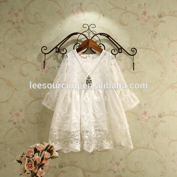 Sweet style white lace long sleeve girl dress wholesale