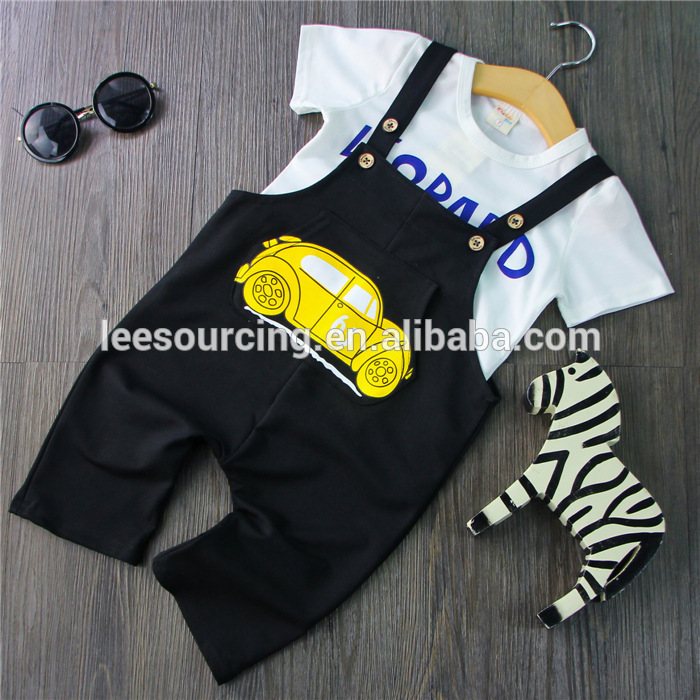 Hot sale 2 pcs summer overalls with t shirts baby boy clothing set