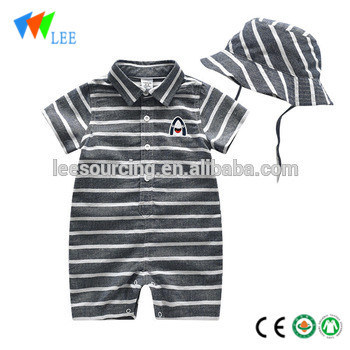 Summer baby boy polo collar cotton bodysuit infant playsuit kids striped jumpsuit