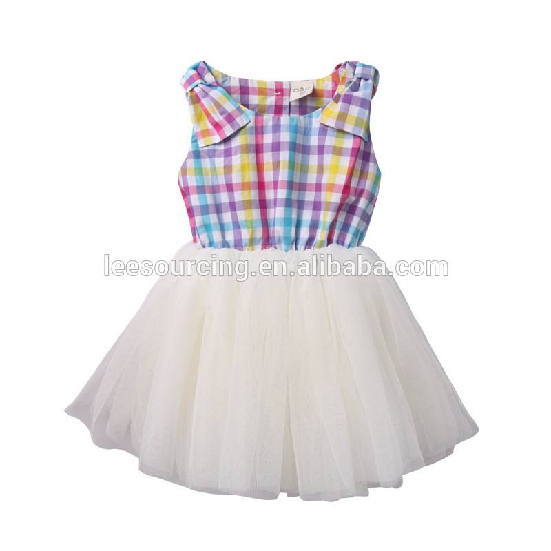 Beautiful fluffy baby girl white tulle princess dress cotton plaid romper for summer