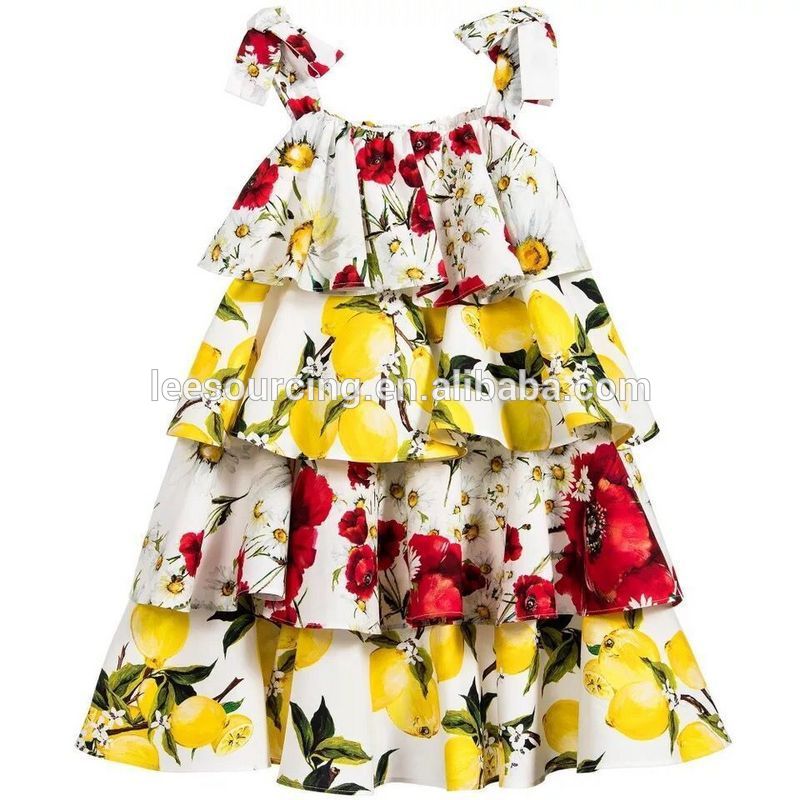 Nxehtë Shitjen Europe Style Vintage Flower Designs Fëmijët Vajzat Tier Dress