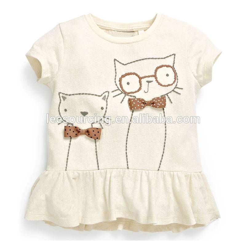 Wholesale cotton baby summer girls short sleeve pure color t shirt with front bow knot