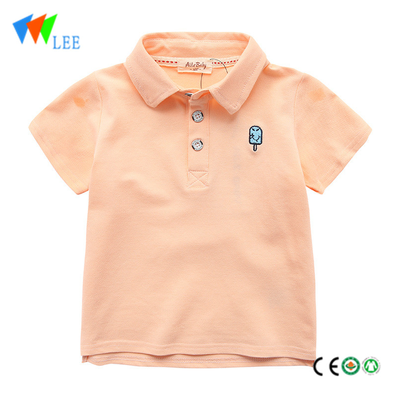 children's polo shirt short sleeve lapel pure-color bead cotton embroidered ice
