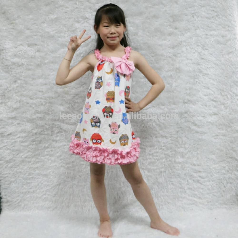 New arrival Girl Owl printing ruffle Dress Kids Vest dress