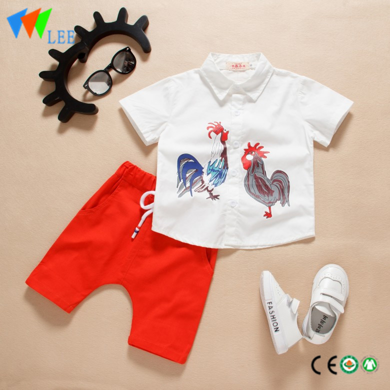 100%cotton baby boy clothes set short sleeve and shorts printed old hen