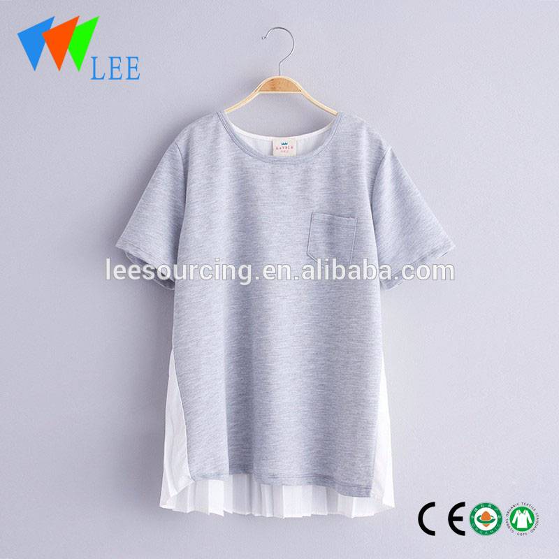 Hot sale two color mix pocket boutique girl clothing chiffon kids girl t shirt