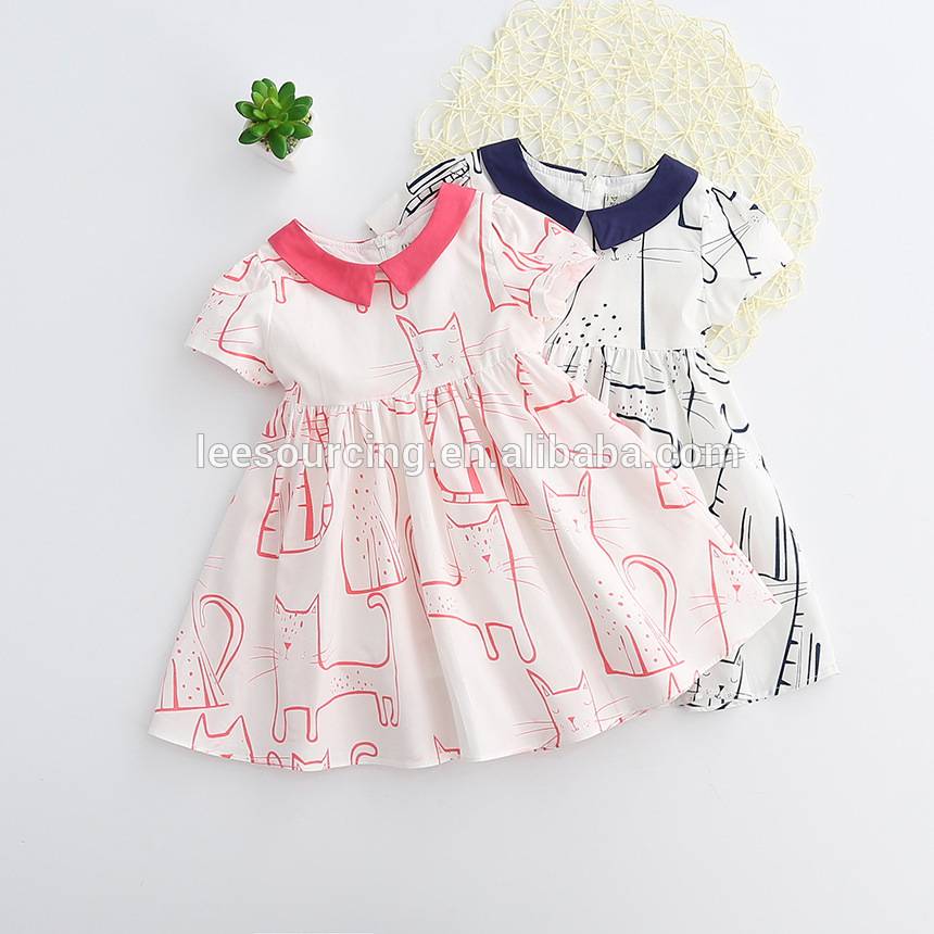 Short sleeve cartoon printing cotton kids clothes girls dresses baby