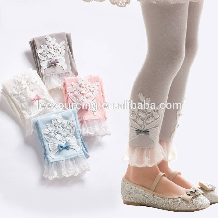 Baby girl cotton soft capris ruffle leggings solid color beautiful lace leggings wholesale