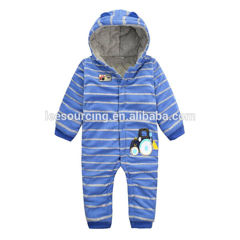 Western style baby 100% cotton romper infant bodysuit onesie keep warm stripe hoodie for winter