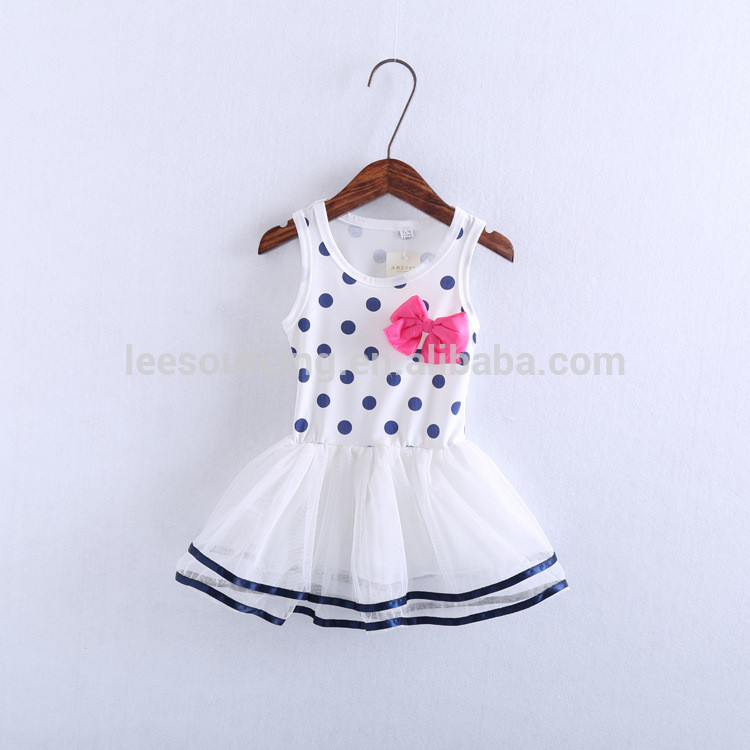 Fashion baby girls frocks polka dots navy stripe children wear dress