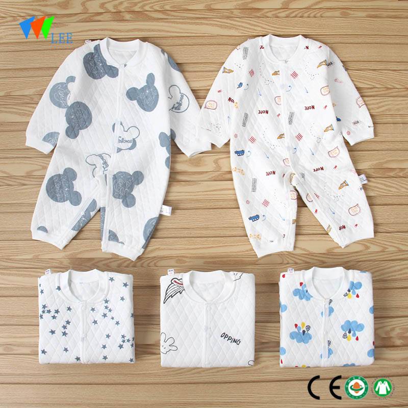 бебешки и детски дрехи мода къс ръкав органичен памук плетена детска тялото костюм печат на едро