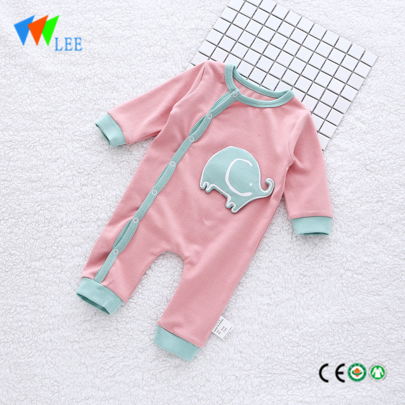 100% cotton long-sleeve baby romper round collar patch embroidered cute