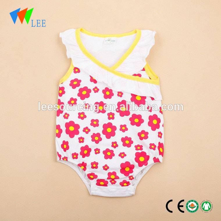 Flower full printing lace sleeve baby bodysuit wholesale cotton romper baby girl