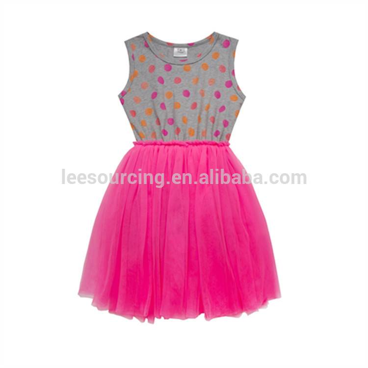 Hot sale girls pink o-neck sleeveless princess one-piece smocking dress children puffy tulle skirt