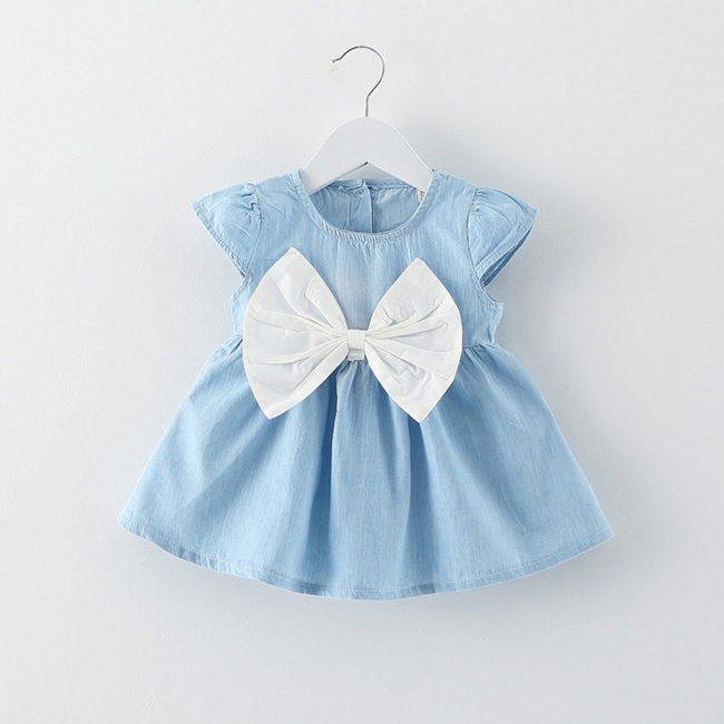 Butik Çocuk Parti Kız Mavi Elbise Flutter Kol 1 Yaşında Bebek Elbise Wear