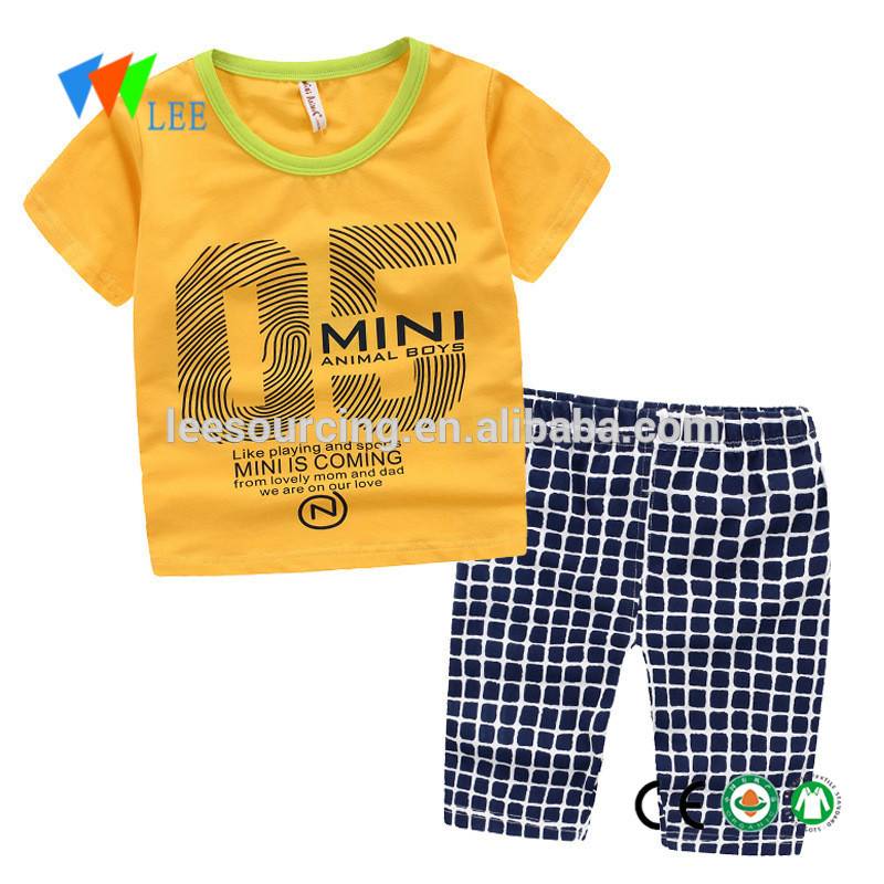 New summer baby boys tee clothes infant cloth boy t shirt with plaid shorts 2 pcs kids outfits set wearing