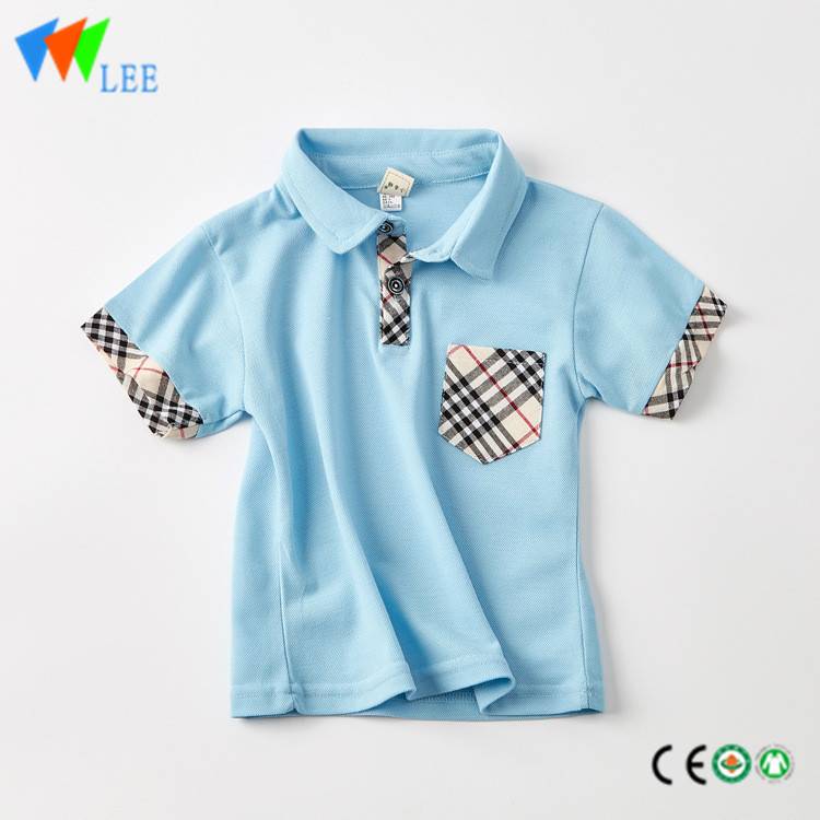 kids boys casual polo shirts wholesale short sleeve lapel with pocket bead cotton grid side