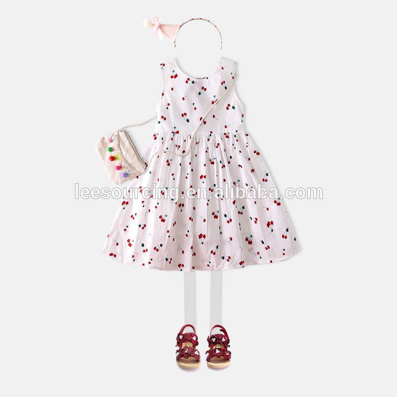 Factory supply full cherry printing lovely dress for little girls