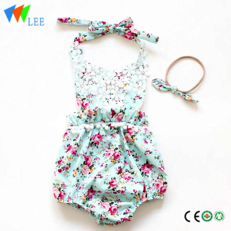 Factory making Girls Sport Pants - Hot Sale 100% cotton summer baby romper wholesale with hair band printed floral – LeeSourcing