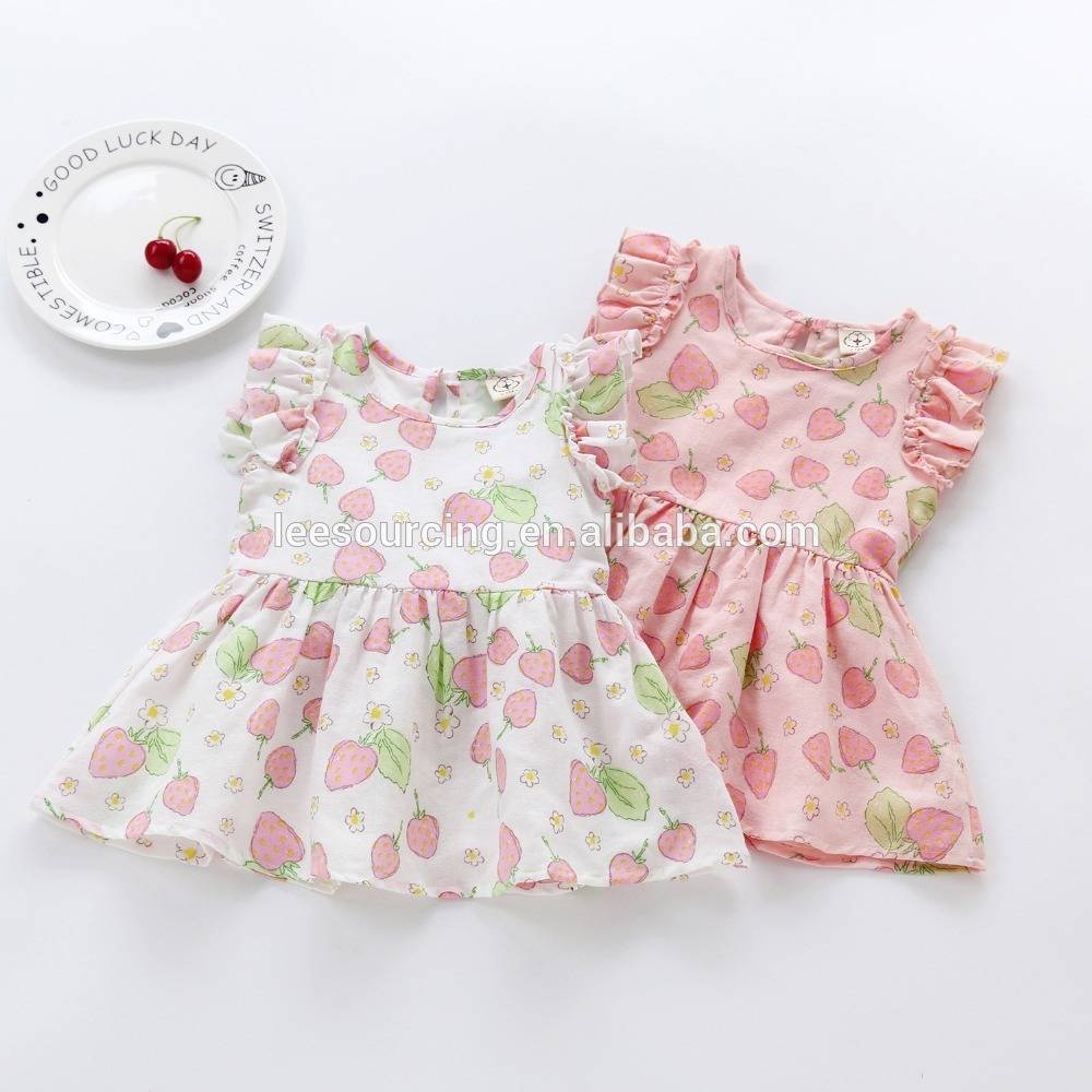Wholesale fruit printing lace sleeve girls summer dresses