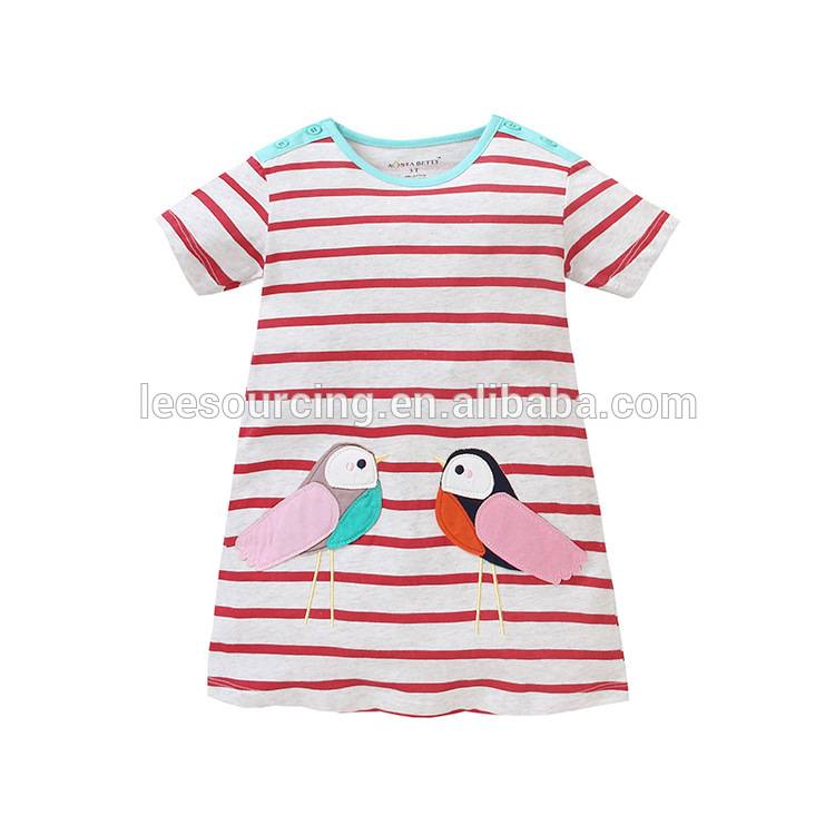Wholesale summer sports dress baby girl cotton short sleeve cartoon stripe kids clothes girls dress