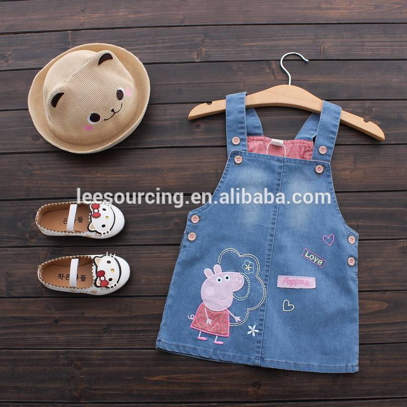 Boutique baby girls clothes cotton cute girl embroidery flowers jean vest dress for kids
