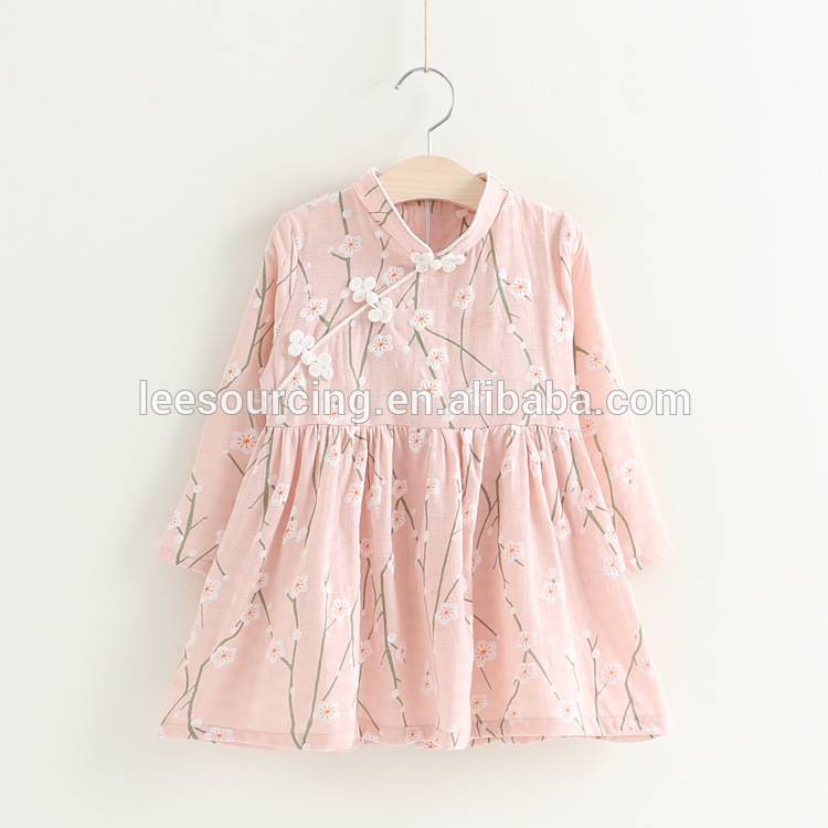 Spring style full printing girls kids long sleeve cotton dress