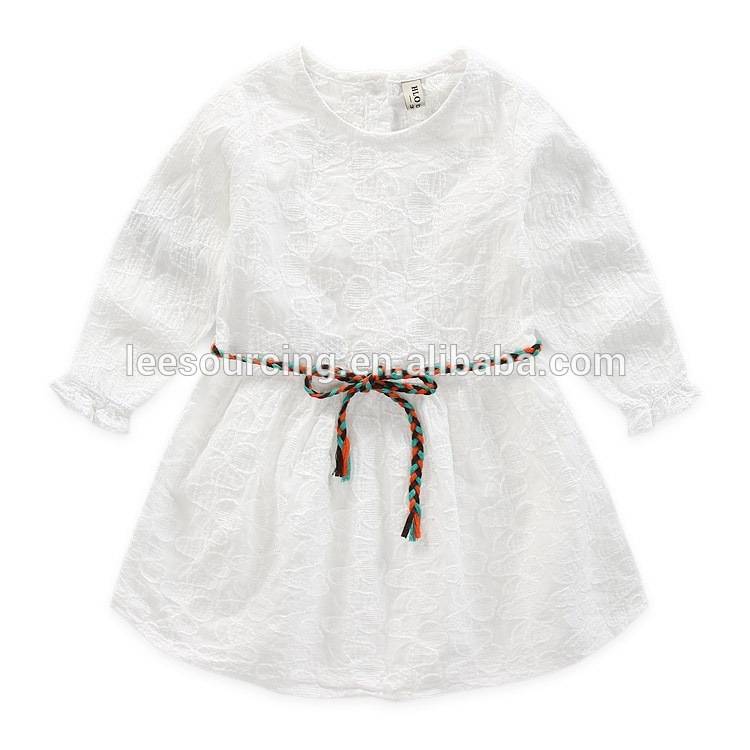 New fashion long sleeve plain white baby girl lace dress