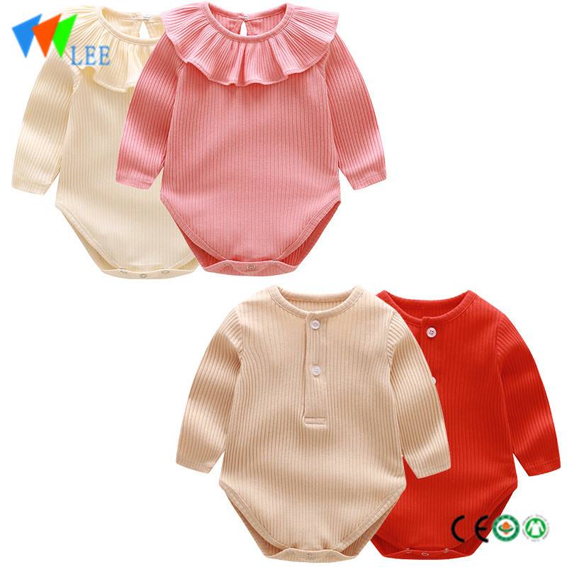 100% cotton pure elastic comfortable baby long sleeve round collar lace rompers baby