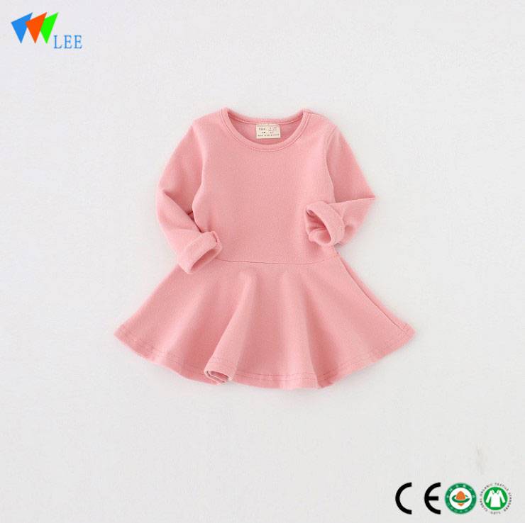 Good quality Baby girl solid color cotton printing dress designs