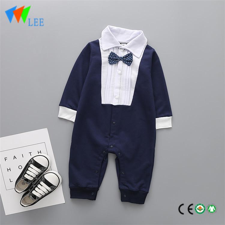 100% cotton comfortable sir style baby romper long sleeve with bow-tie rompers