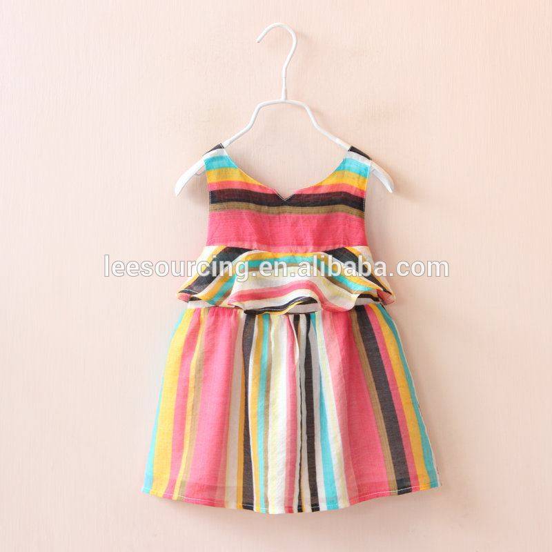 Nyári Fancy Stripe Backless kislánnyal Rainbow viselni ruha