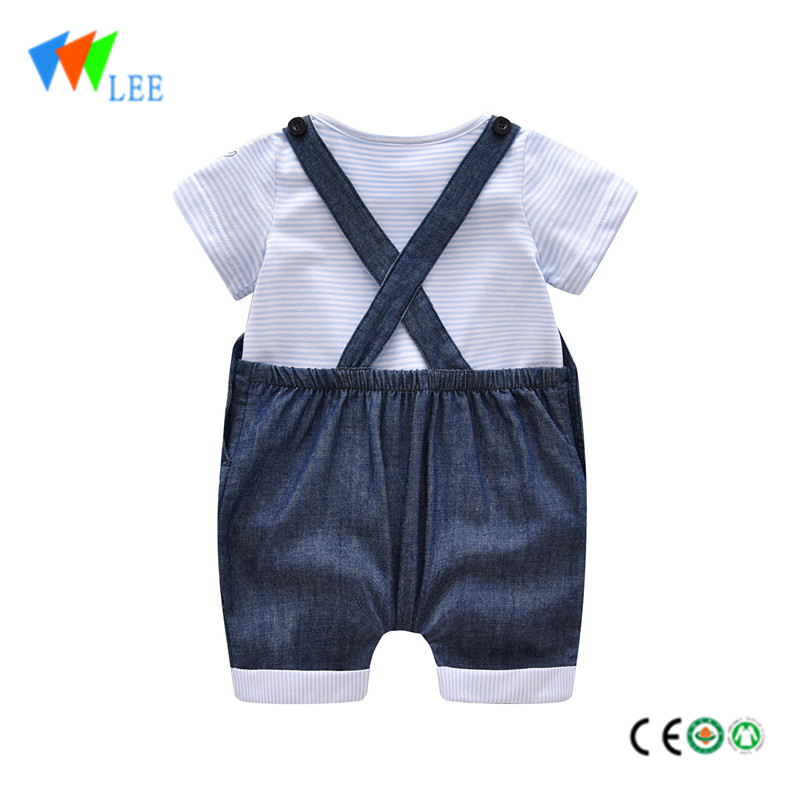summer baby boys pantsuit striped short t shirt sleeve cartoon and overalls wholesale children clothing sets