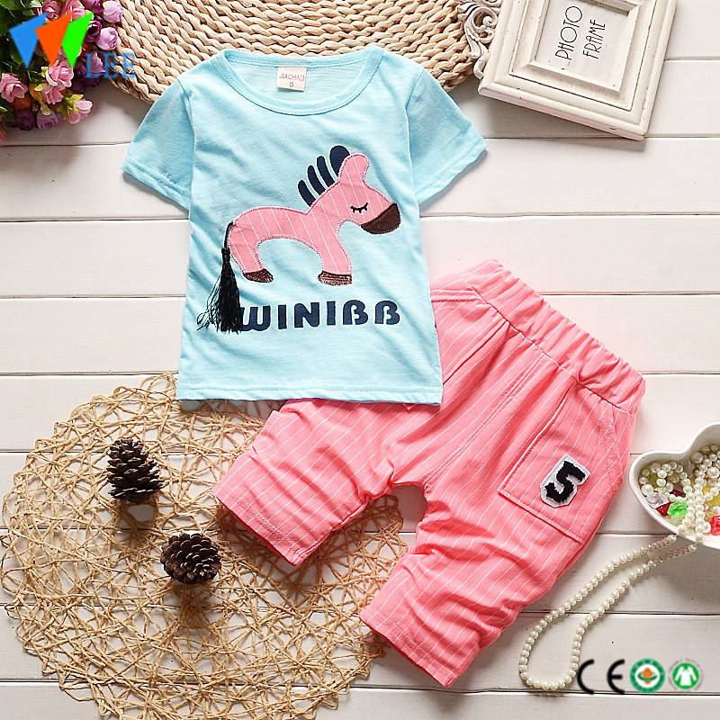 100%cotton children boy's casual summer babies clothing sets printed horse