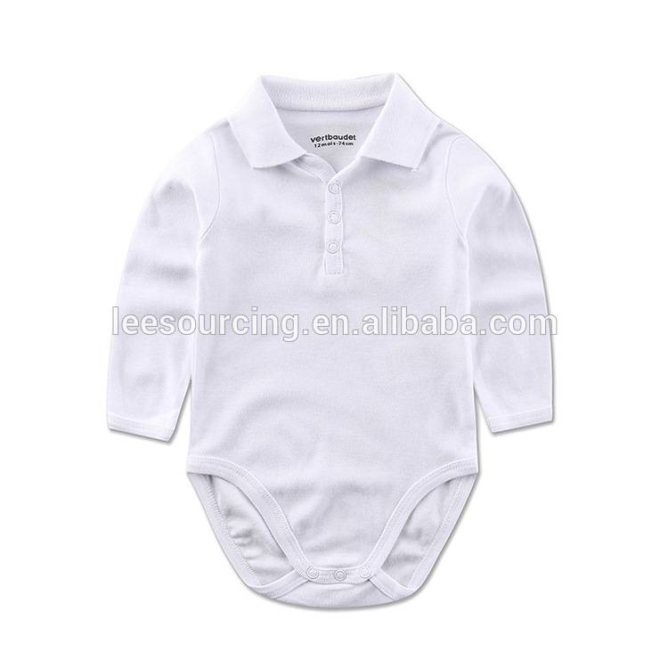 High quality blank plain white cotton polo collar baby kids cotton bodysuit