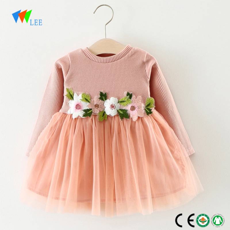 vinter langt ærme 100% bomuld baby pige tøj kjole engros nyeste børn kjole designs