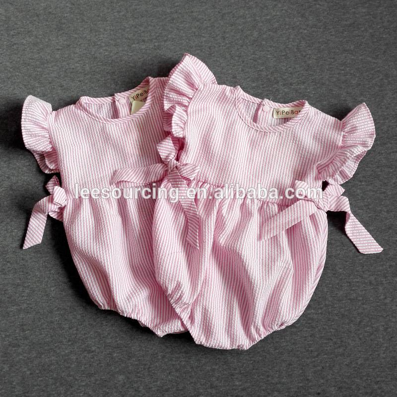 Factory wholesale Girls Wearing Braces - Wholesale baby girl pink stripe ruffle bodysuit toddler romper – LeeSourcing
