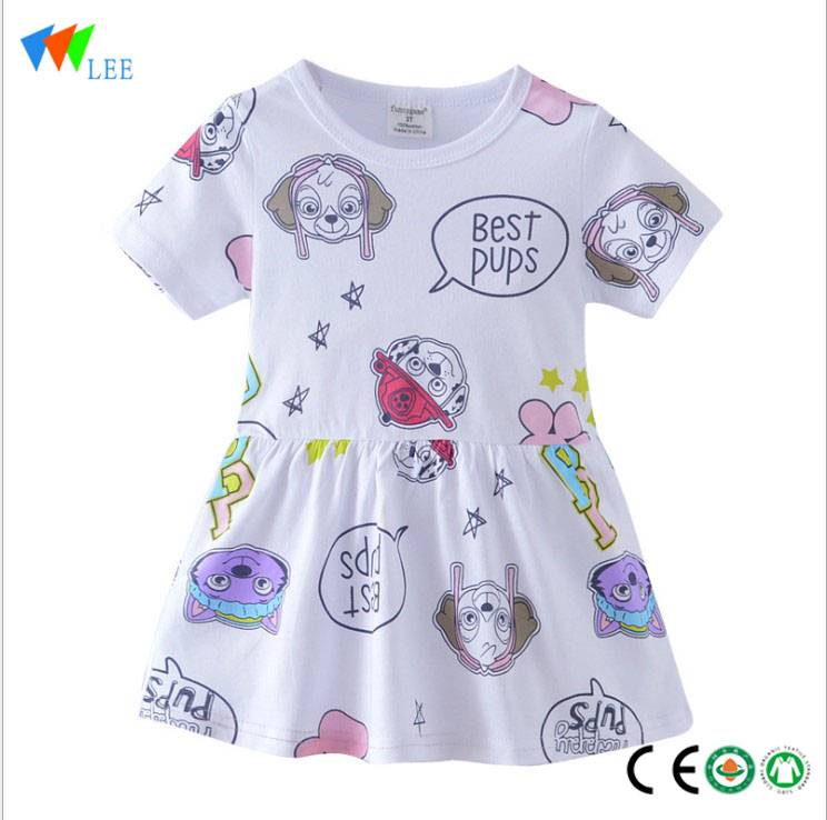 Nieuw design printing zomer korte mouw voor baby's boutique meisje katoenen jurk