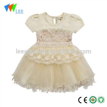 Kids Cotton Flower Pattern Embroidered Lace Dress Fabric Short Sleeve Princess Party Wear Dresses for Baby Girls