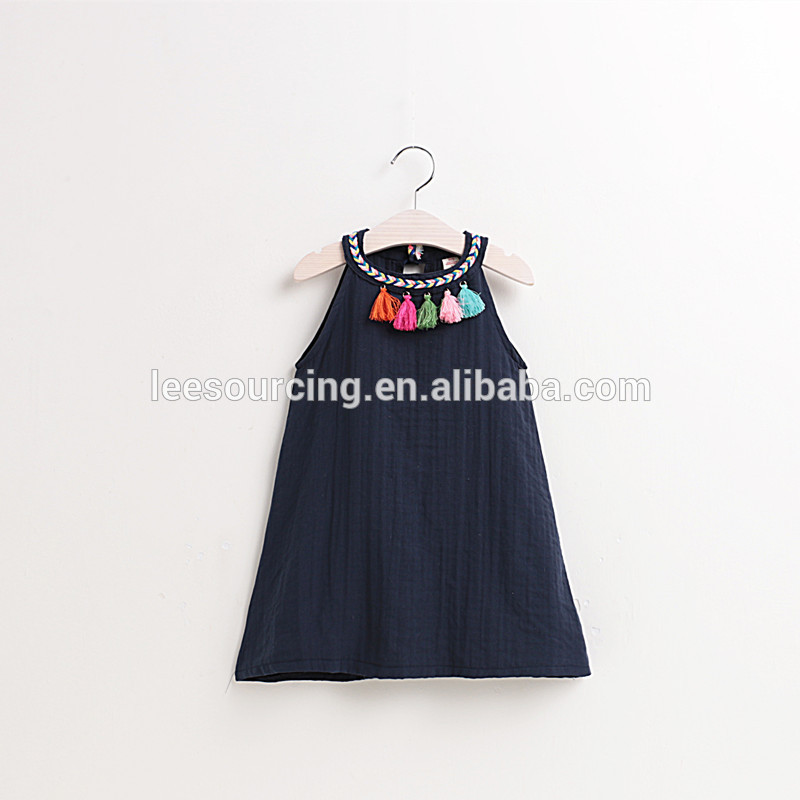 New Design Soild Color M tassels Banĩ Girl Cotton falmaran Dress