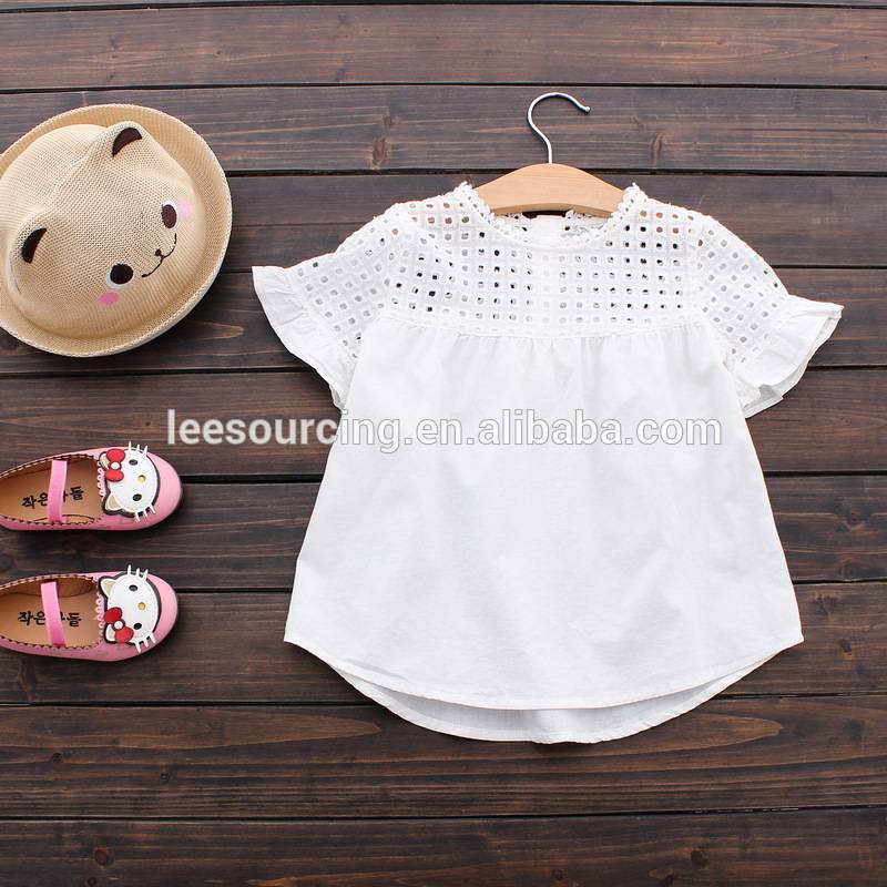 Summer cotton white color short sleeve baby girl t-shirt