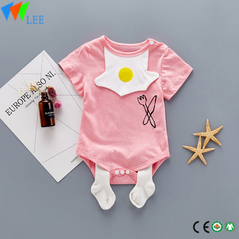 100% cotton O/neck baby short sleeve romper high quality applique Fried eggs