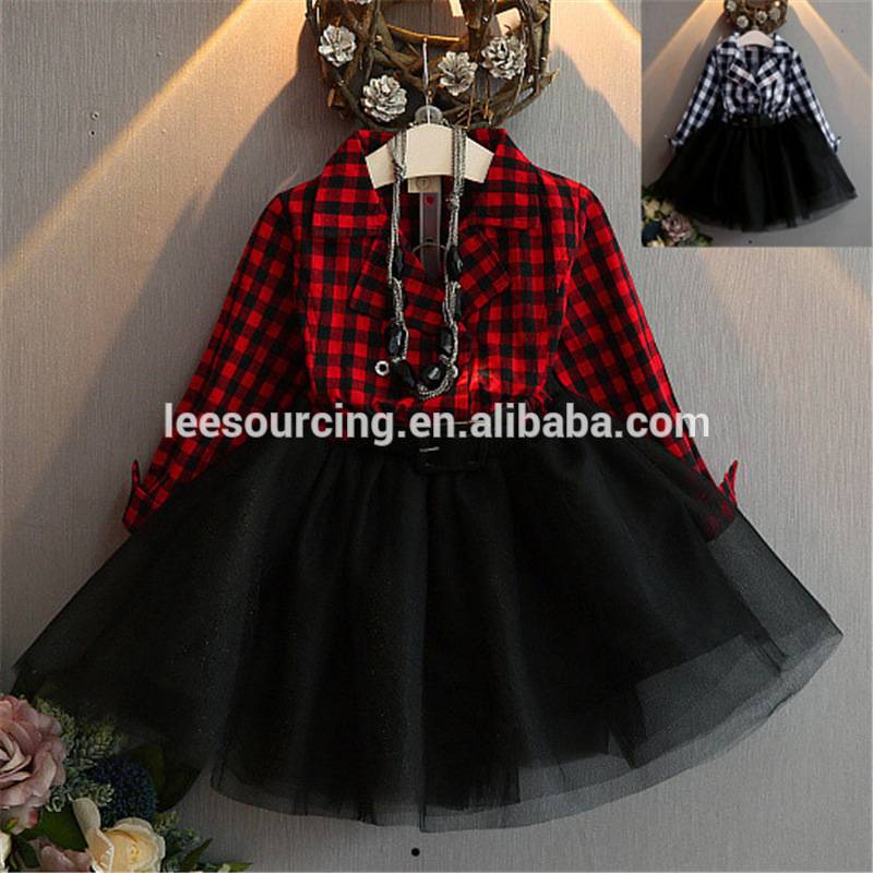 Factory supplied Price Of Denim Jeans - Design long sleeve check red and black girls shirt dress kids girl tulle dress – LeeSourcing